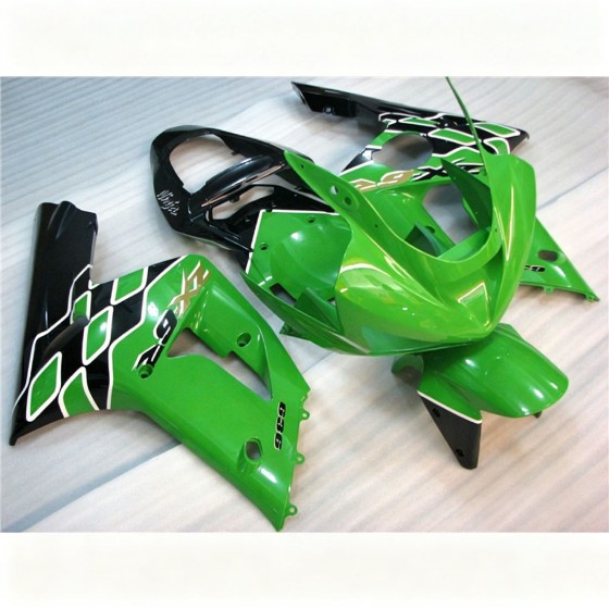 Green & White Kawasaki Ninja ZX-6R Motorcycle Fairings (2003-2004)