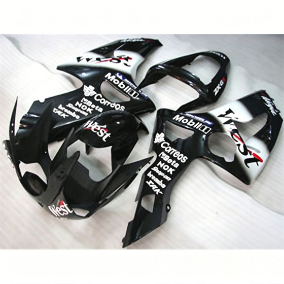 Kawasaki Ninja ZX-6R Glossy Black Motorcycle Fairings (2003-2004)