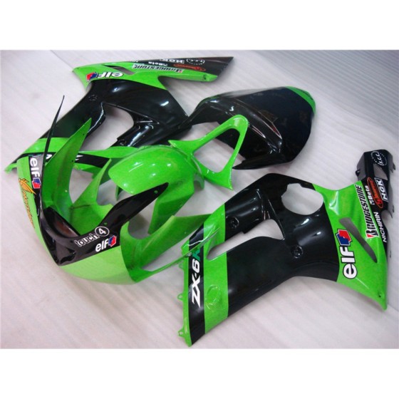 Kawasaki Ninja ZX-6R Green & Black Motorcycle Fairings (2003-2004)