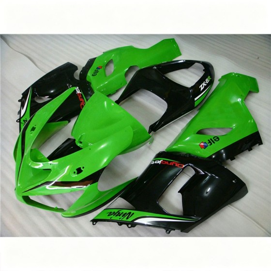 Kawasaki Ninja ZX-6R Green and Black Motorcycle Fairings (2005-2006)