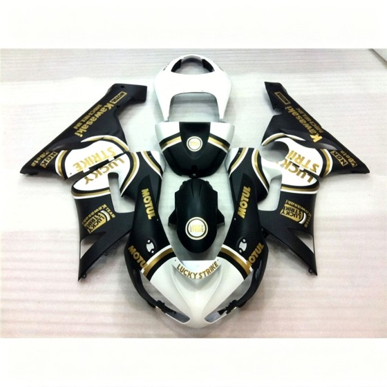 Kawasaki Ninja ZX-6R Matte Black & White Motorcycle Fairings (2005-2006)