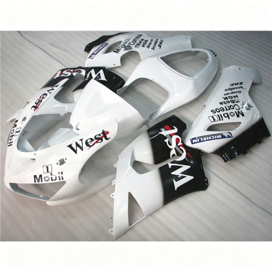 Kawasaki Ninja ZX-6R White with Black Motorcycle Fairings (2005-2006)