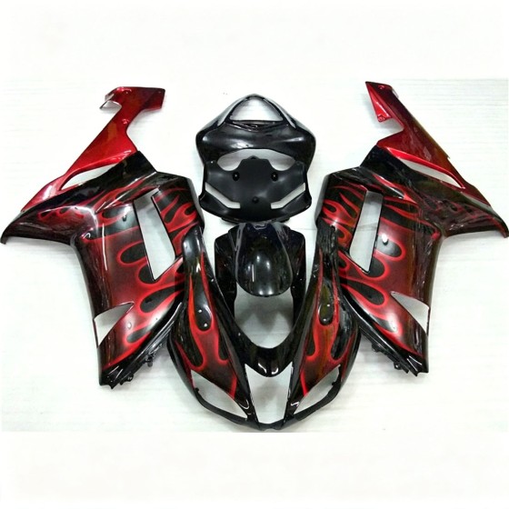 Kawasaki Ninja ZX-6R Red Flame Motorcycle Fairings with full tank cover(2007-2008)