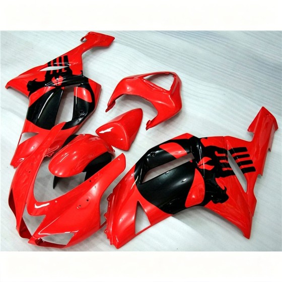 Kawasaki Ninja ZX-6R Red with Black Skull Motorcycle Fairings (2007-2008)