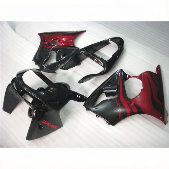 Glossy Black & Red Flame Kawasaki Ninja ZX6R Motorcycle Fairings(1995-1999)