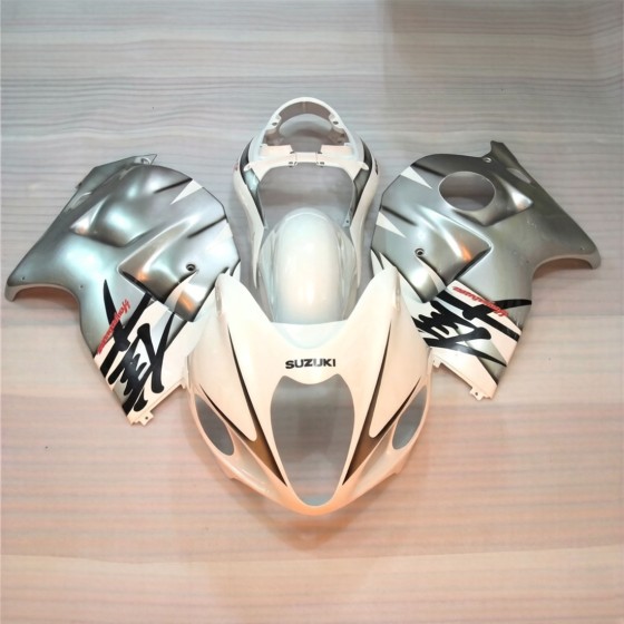 Suzuki Hayabusa GSXR1300R Silver & White Motorcycle Fairings with tank cover and seat cowl(1997-2007)